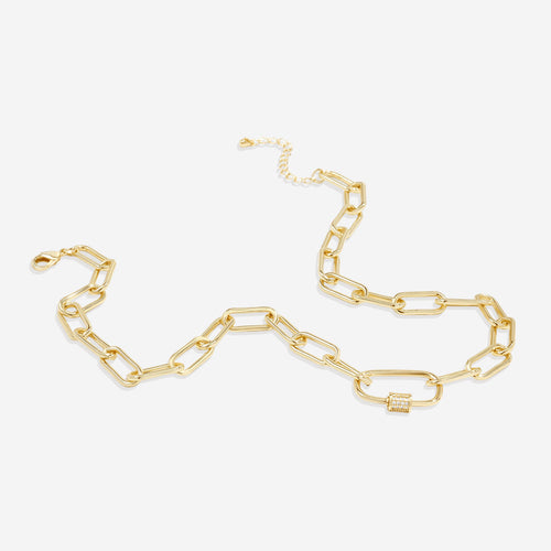 Link Chain Necklace with Pave Carabiner Clasp