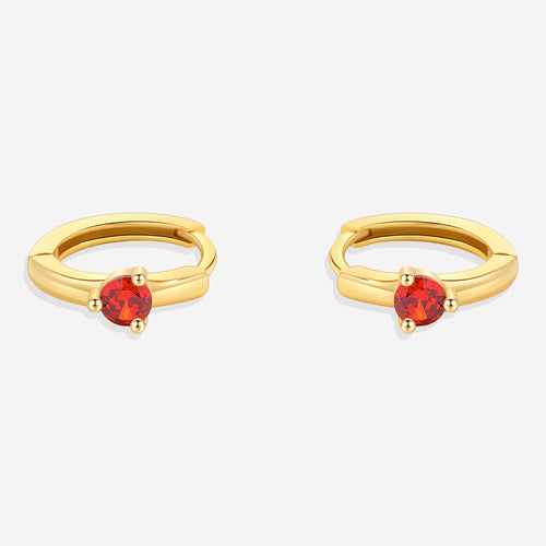 Single Stone Birthstone Huggie Hoop Earrings