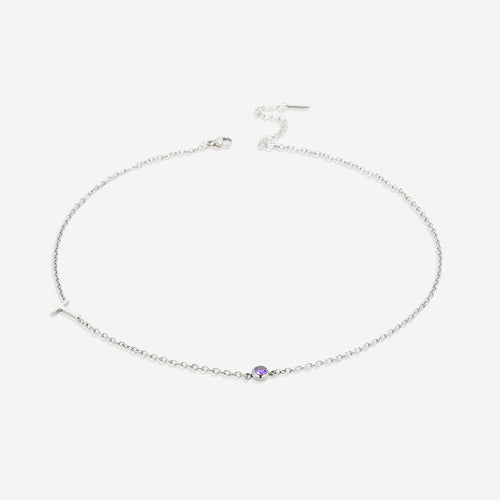 Initial Necklace with Birthstone Accent
