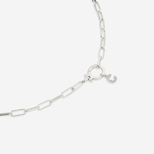 Mint Paperclip Necklace with Pave Initial Charm