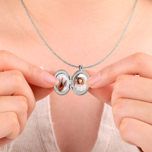 Engraved Oval Photo Locket Necklace