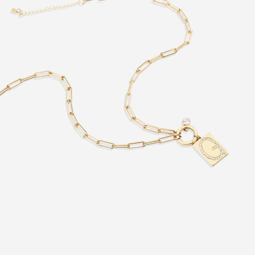 Pave Initial Pendant Necklace with Paperclip Chain