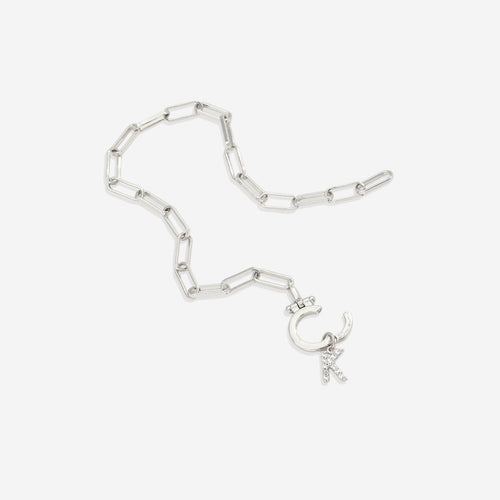 Mint Paperclip Bracelet with Pave Initial Charm