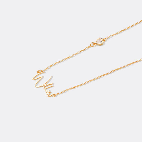 Modern Name Necklace with Heart Diamond Accent