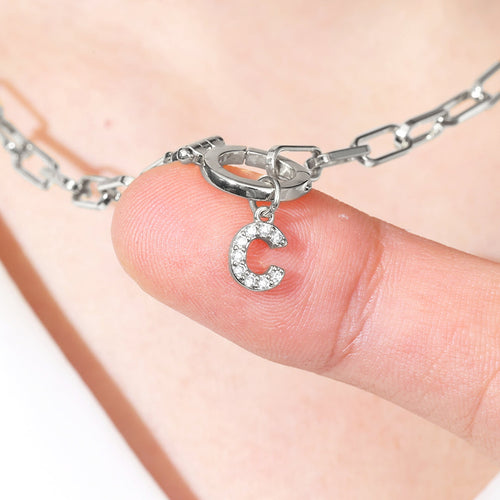 Mint Paperclip Necklace with Pave Initial Charm