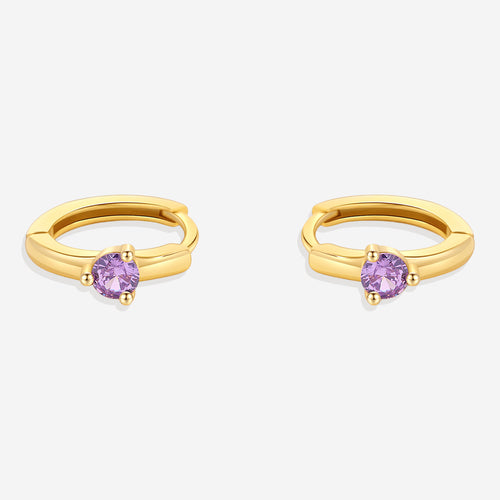 Single Stone Birthstone Huggie Hoop Earrings