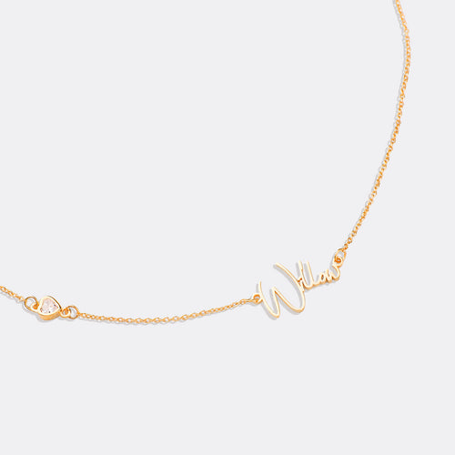 Modern Name Necklace with Heart Diamond Accent