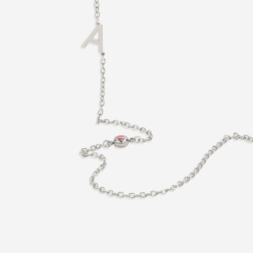 Initial Necklace with Birthstone Accent