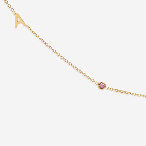 Initial Necklace with Birthstone Accent
