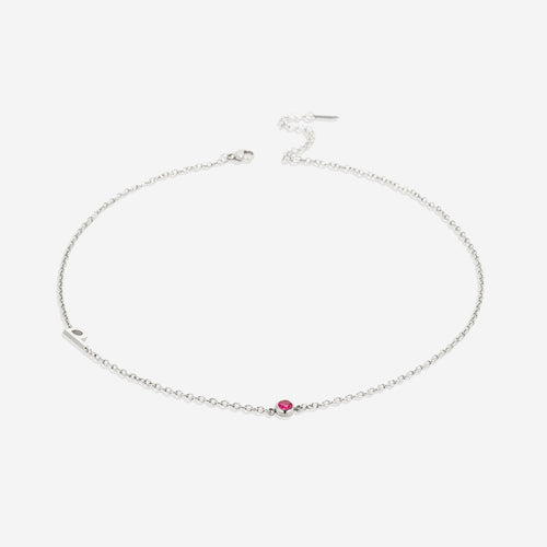 Initial Necklace with Birthstone Accent