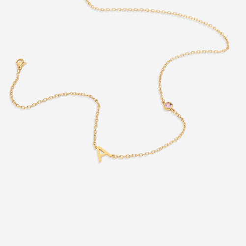 Initial Necklace with Birthstone Accent