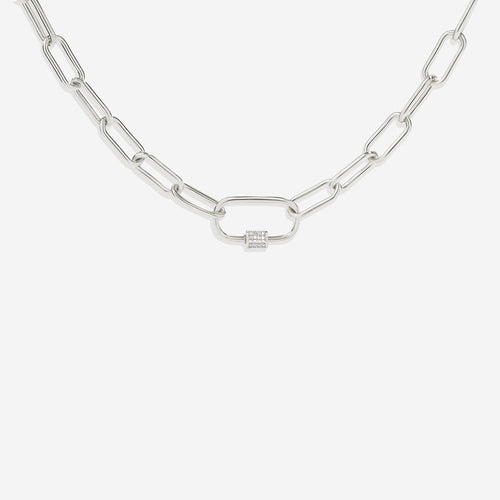 Link Chain Necklace with Pave Carabiner Clasp