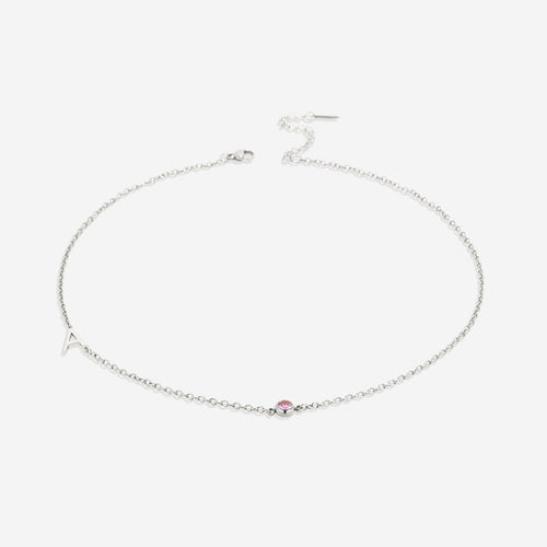 Initial Necklace with Birthstone Accent