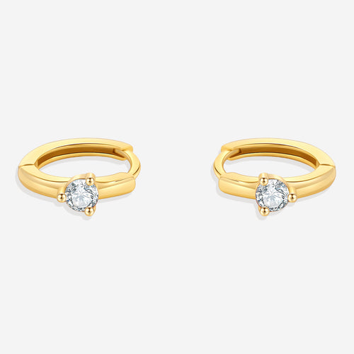Single Stone Birthstone Huggie Hoop Earrings
