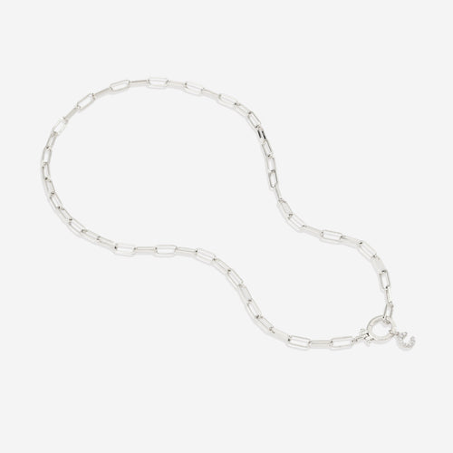 Mint Paperclip Necklace with Pave Initial Charm