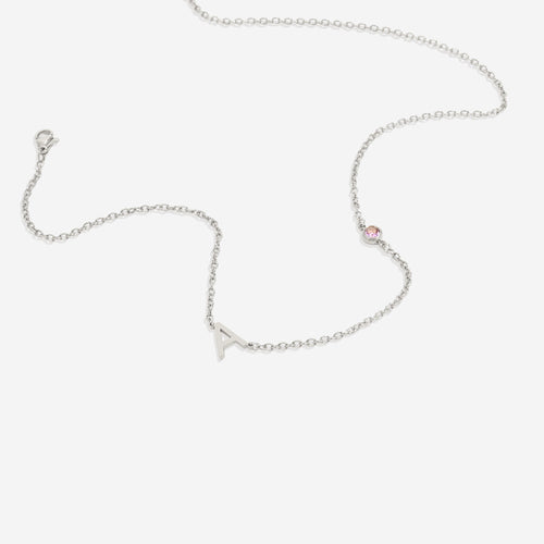 Initial Necklace with Birthstone Accent