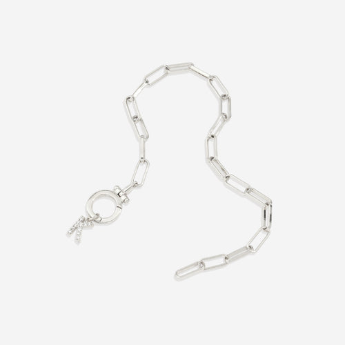 Mint Paperclip Bracelet with Pave Initial Charm