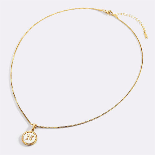 Mother of Pearl Disc Letter Necklace with Box Chain