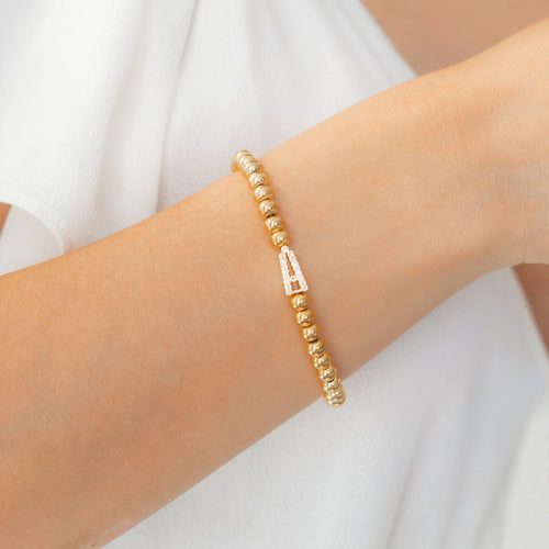 Stretch Diamond Initial Beaded Bracelet