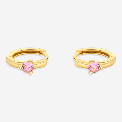Single Stone Birthstone Huggie Hoop Earrings