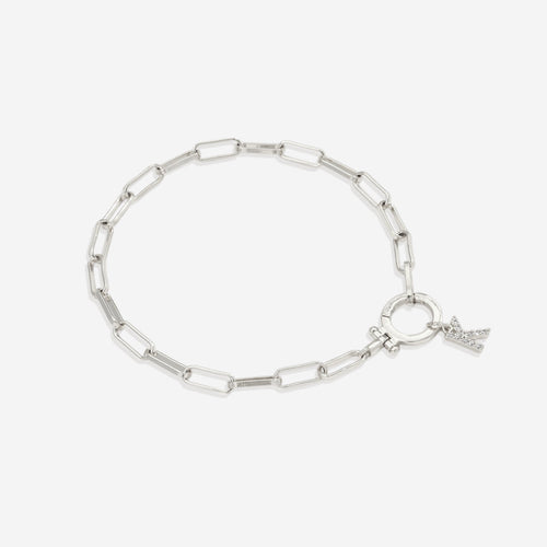 Mint Paperclip Bracelet with Pave Initial Charm