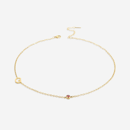 Initial Necklace with Birthstone Accent