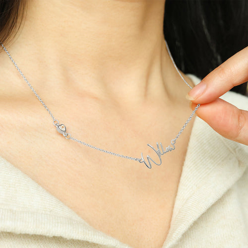 Modern Name Necklace with Heart Diamond Accent
