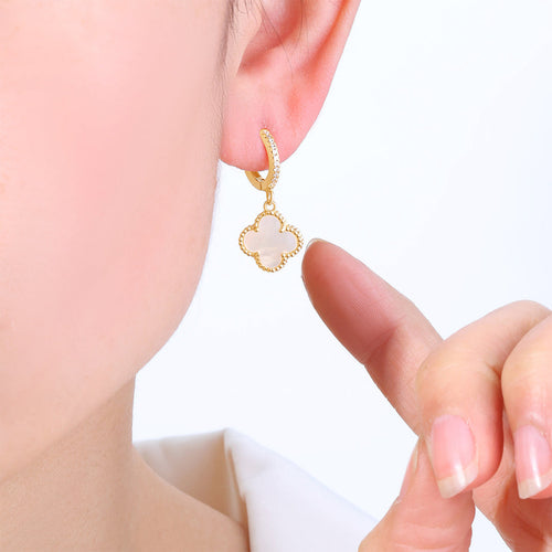 Pave Clover Drop Earrings