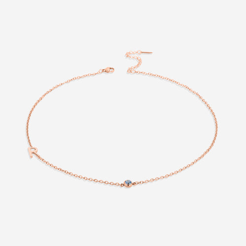 Initial Necklace with Birthstone Accent