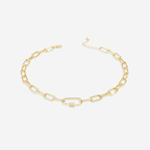 Link Chain Necklace with Pave Carabiner Clasp