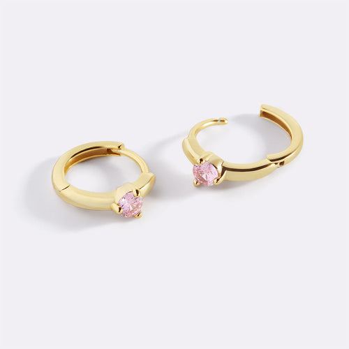 Single Stone Birthstone Huggie Hoop Earrings
