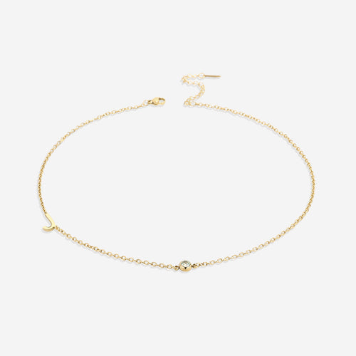 Initial Necklace with Birthstone Accent