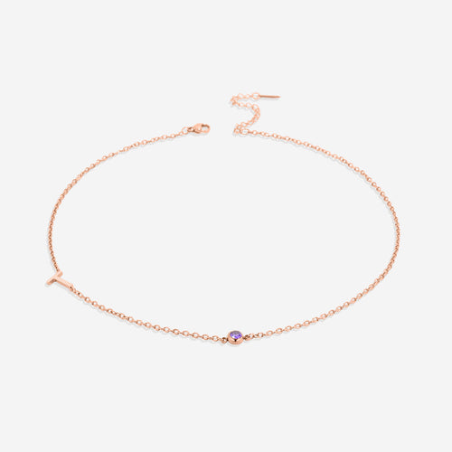 Initial Necklace with Birthstone Accent