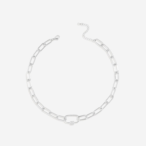 Link Chain Necklace with Pave Carabiner Clasp