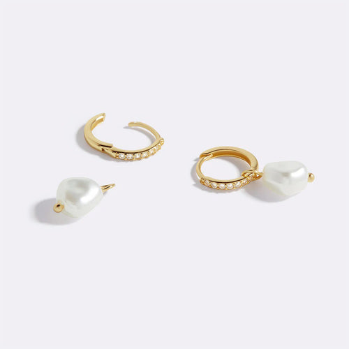 Freshwater Pearl Drop Pave Huggie Earrings