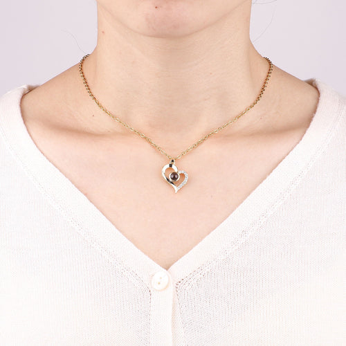 Half Pave Heart Photo Necklace