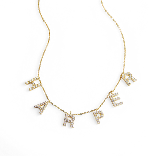 Pave Block Letter Name Necklace