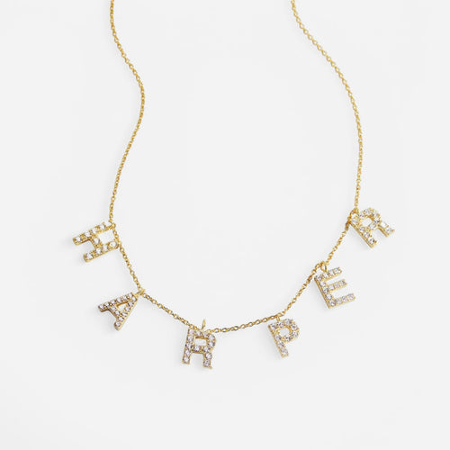 Pave Block Letter Name Necklace