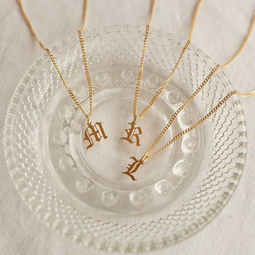 Old English Initial Necklace with Curb Chain