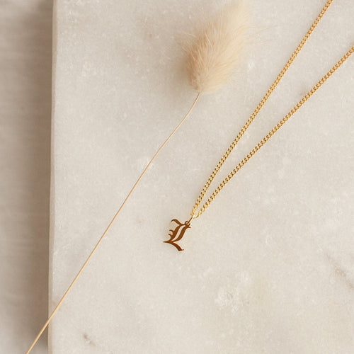 Old English Initial Necklace with Curb Chain
