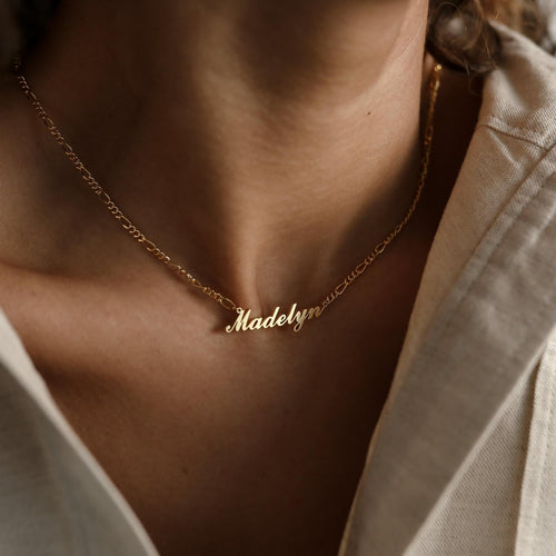 Make a Statement with the Carrie Name Necklace in Figaro Chain