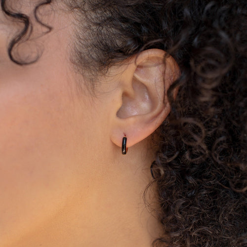 Black Enamel Huggie Hoop Earrings