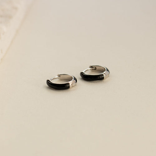 Black Enamel Huggie Hoop Earrings