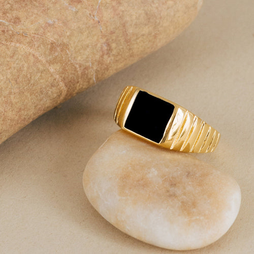 Unisex Black Enamel Signet Ring