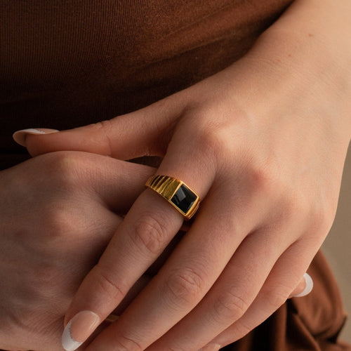 Unisex Black Enamel Signet Ring