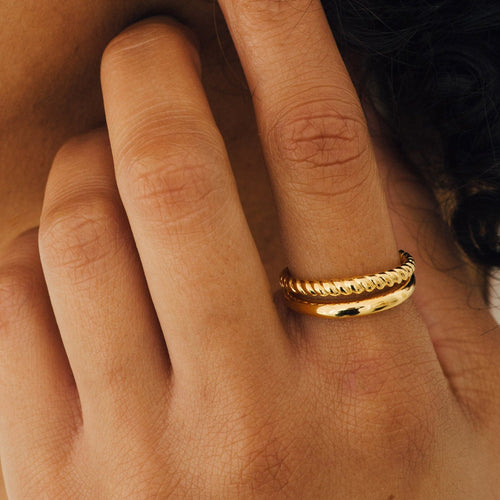 Dynamic Duo: Bold Fusion of Solid and Twisted Bands in the Minimalist Duo Ring