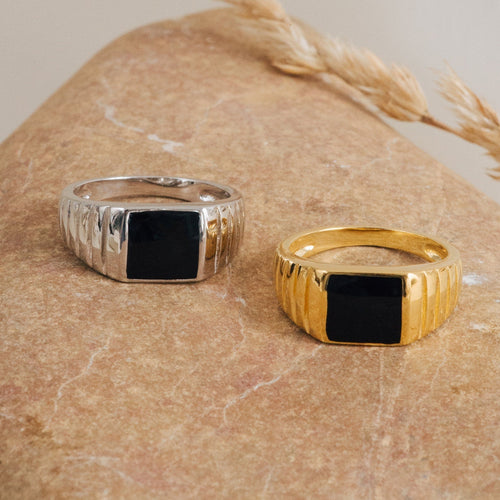 Unisex Black Enamel Signet Ring