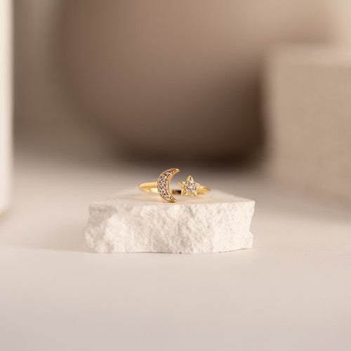 Pave Star and Moon Ring