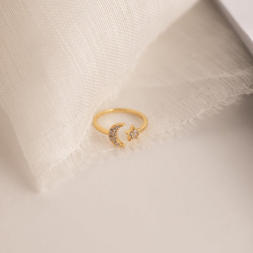 Pave Star and Moon Ring