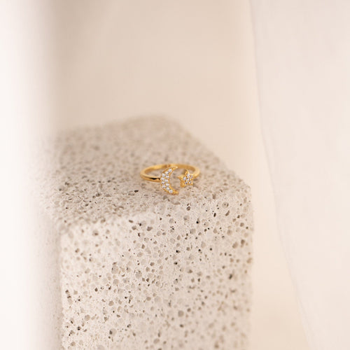 Pave Star and Moon Ring